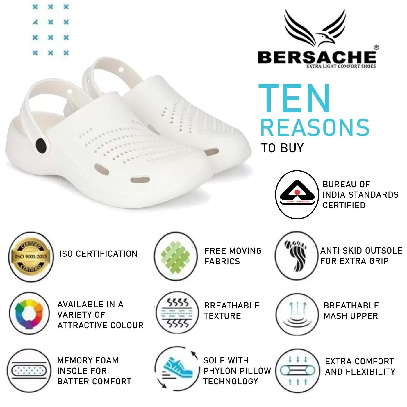 Bersache Extra Soft Classic Casual with  Regular wear with Ultra Soft & Flexibility Technology Clogs for Men's & Boy's- 6010- White Slides Dsw