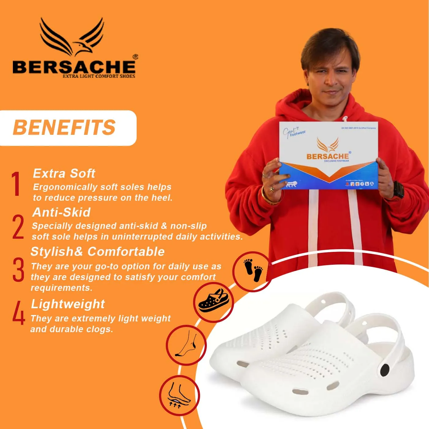 Bersache Extra Soft Classic Casual with  Regular wear with Ultra Soft & Flexibility Technology Clogs for Men's & Boy's- 6010- White Slip Into Slippers