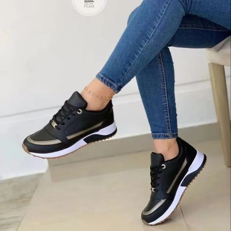 Shoes To Wear With Flat Pedals Casual Lace-up Flat Shoes Women Shallow Round Toe Sports Walking Sneakers