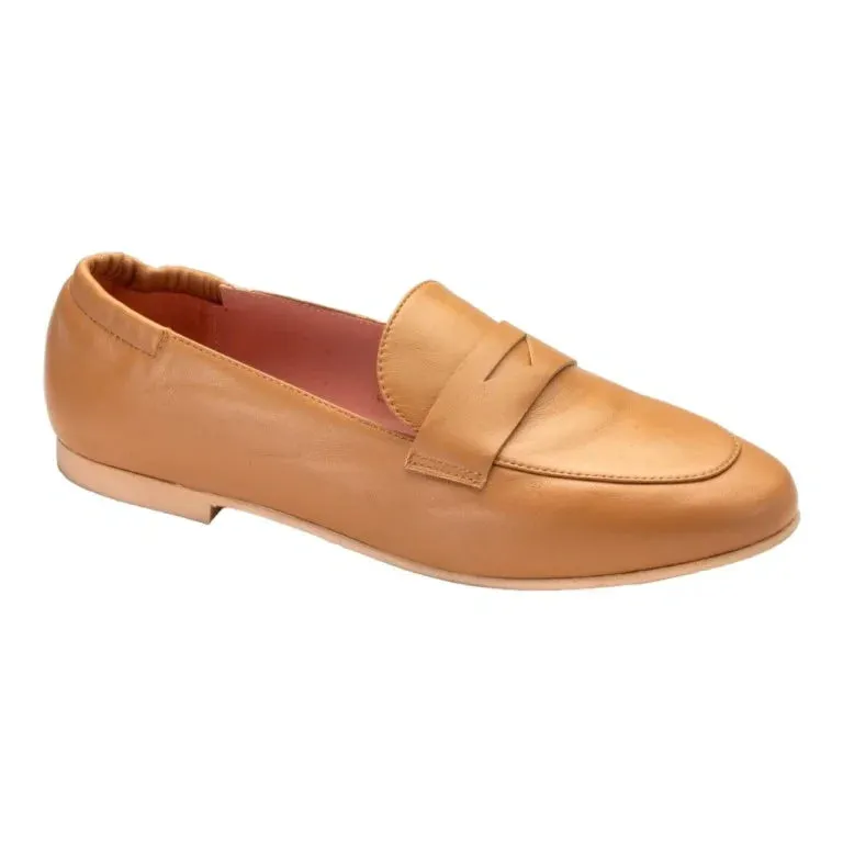 48962 - Tan Soft Leather Flat Loafer for Teen/Women by Pretty Ballerinas Comfort Platform Loafers