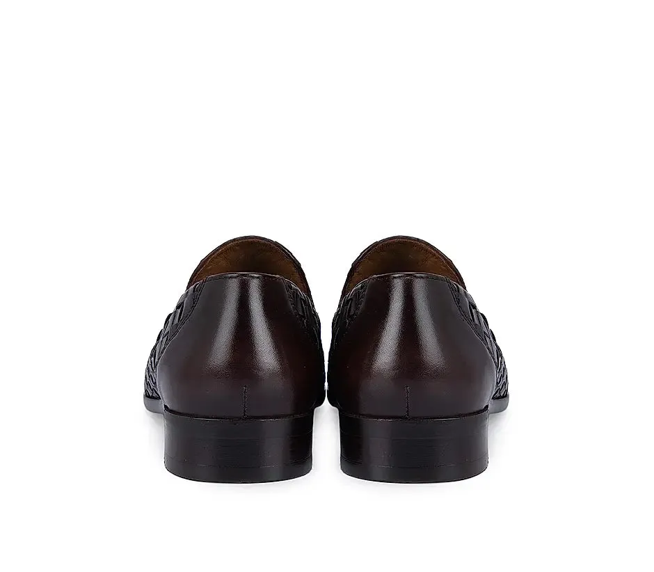 Coffee Woven Pattern Loafers Softwaves Loafers