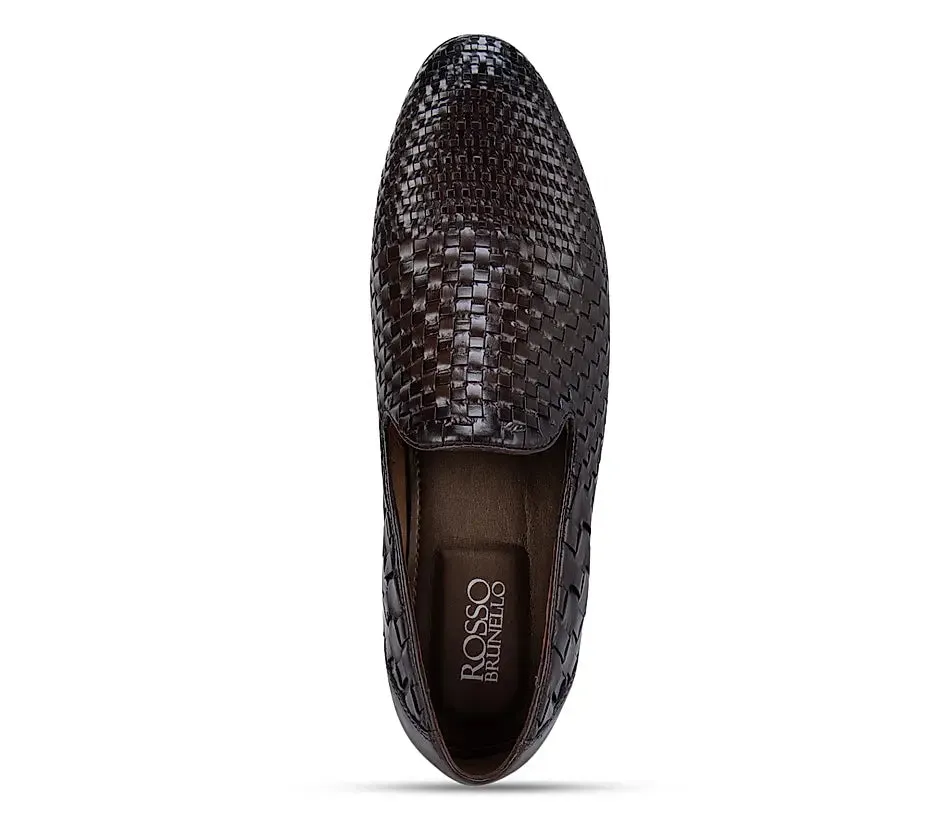 Jeans And Loafers Coffee Woven Pattern Loafers