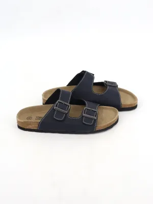 Men's Adjustable Buckle Slides,Navy Slippers And Sandals