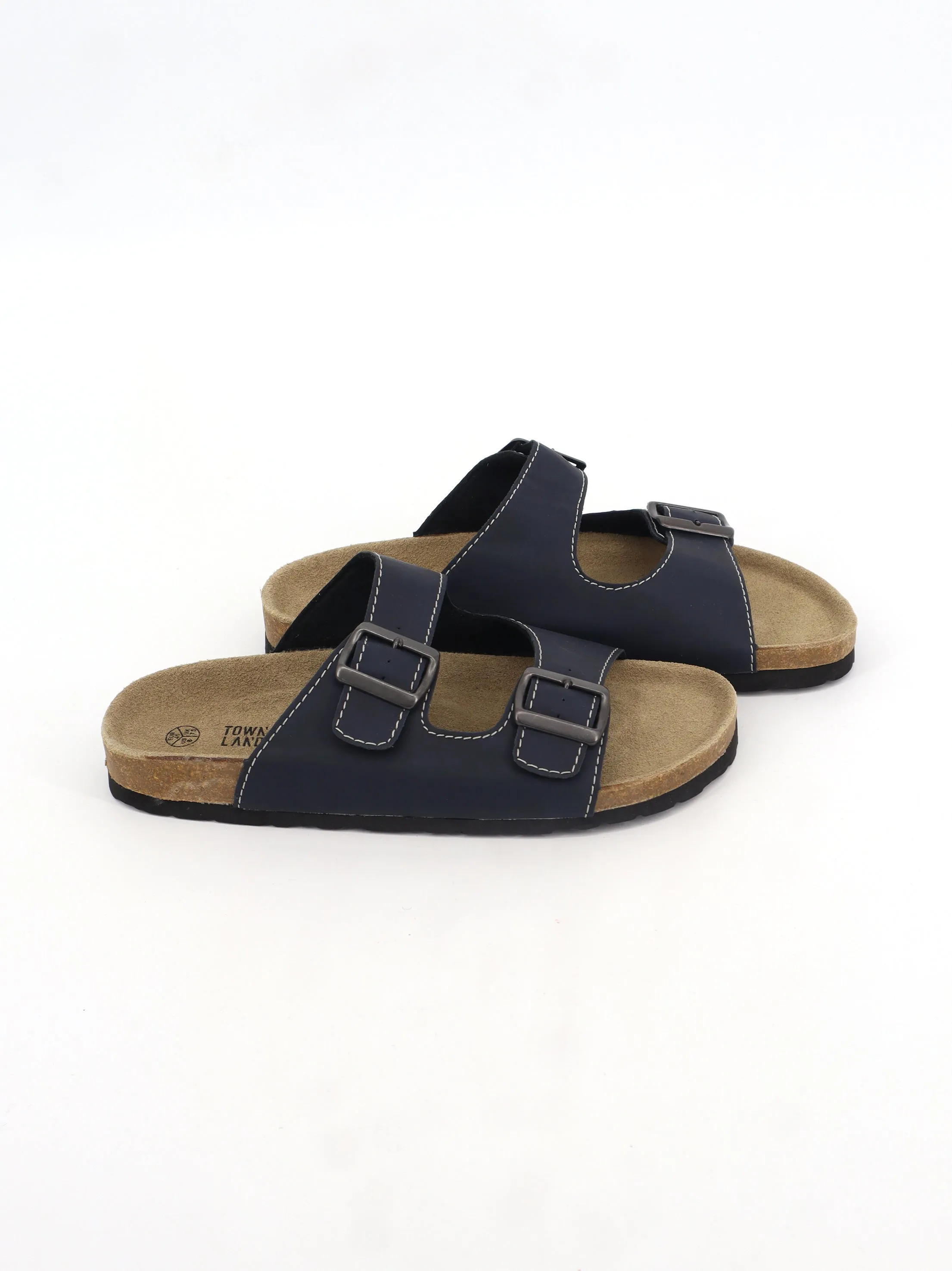 Men's Adjustable Buckle Slides,Navy Shark Slide