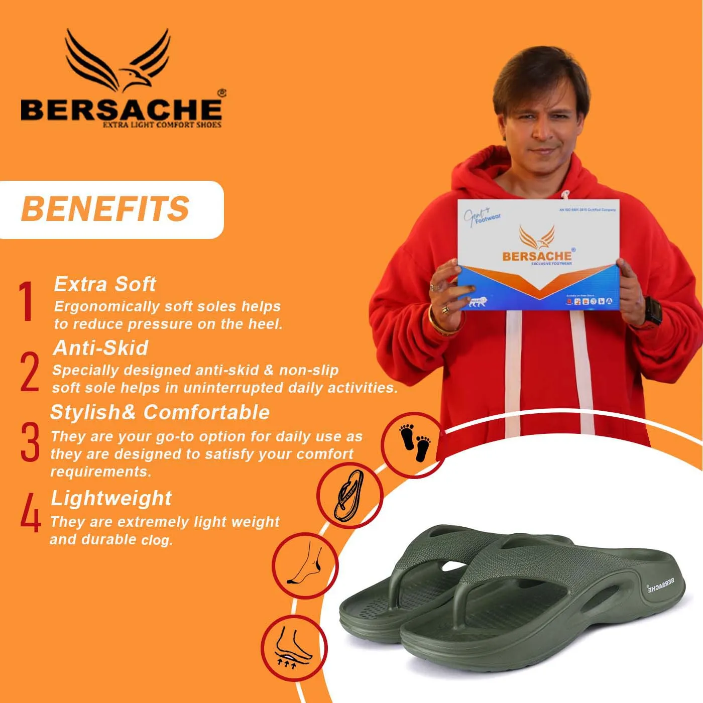 Tasmen Slippers Bersache Extra Soft Classic Casual with  Regular wear with Ultra Soft & Flexibility Technology Clogs for Men's & Boy's 6065-Green