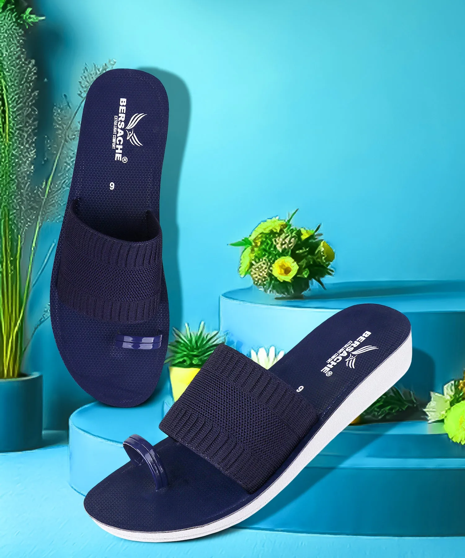 Bersache Extra Soft Classic Casual with  Regular wear with Ultra Soft & Flexibility Technology Flip Flop For Women's/Girl's-(6153-Navy) Jail Slippers