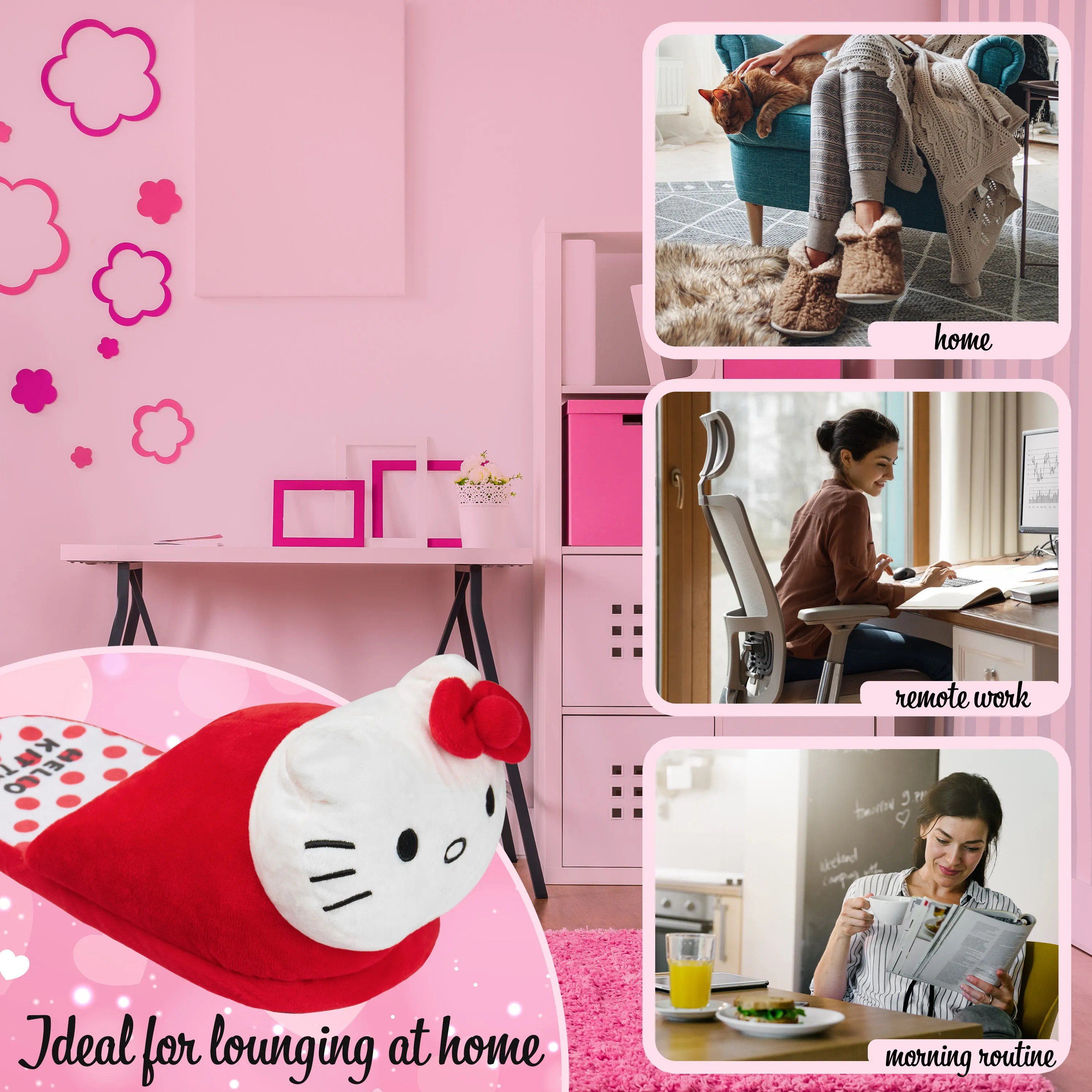 Old Lady Slippers Hello Kitty Womens 3D Slippers, Cosy Indoor House Shoes Non Slip Loungewear - Gifts for Her