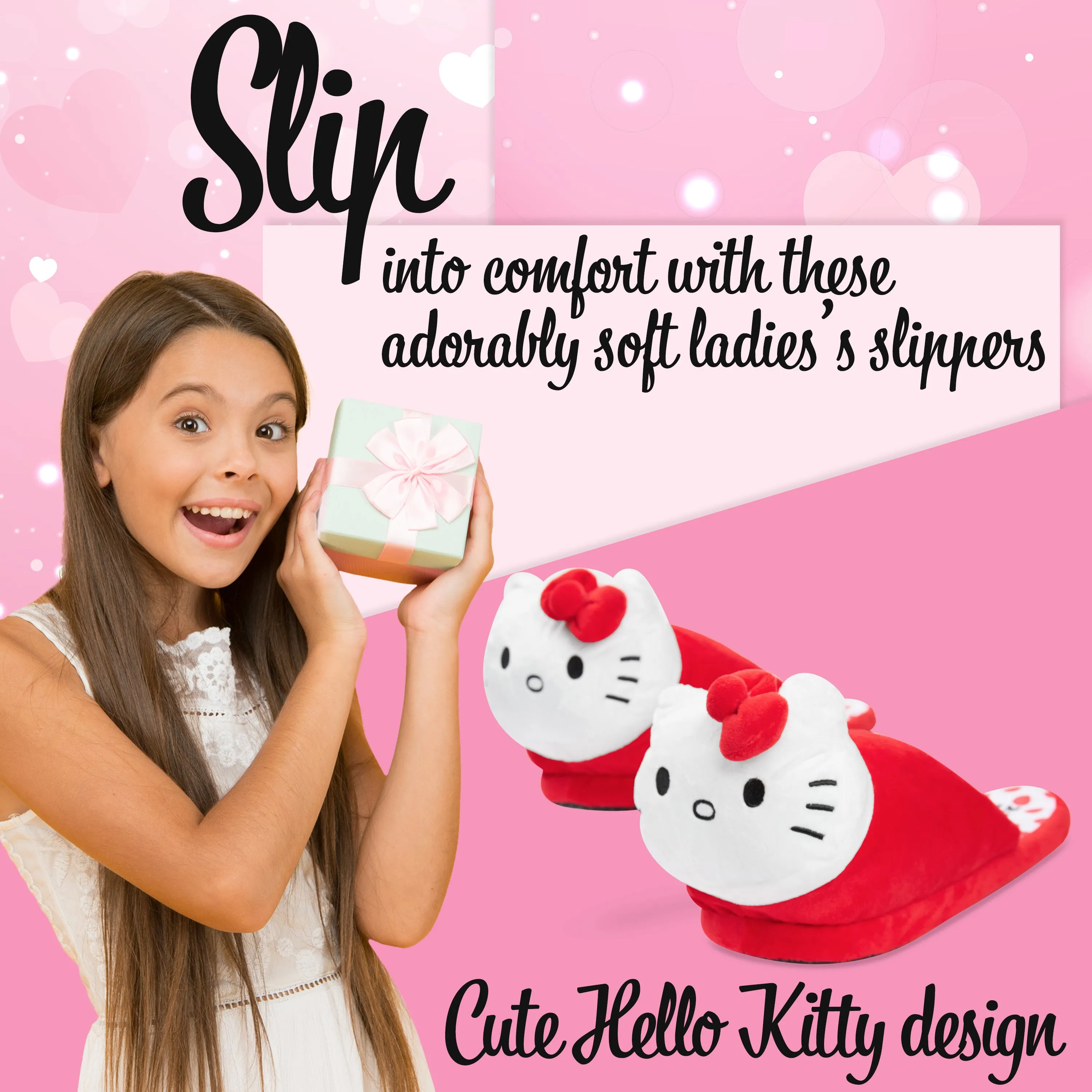Hello Kitty Womens 3D Slippers, Cosy Indoor House Shoes Non Slip Loungewear - Gifts for Her Pool Slide Sandals