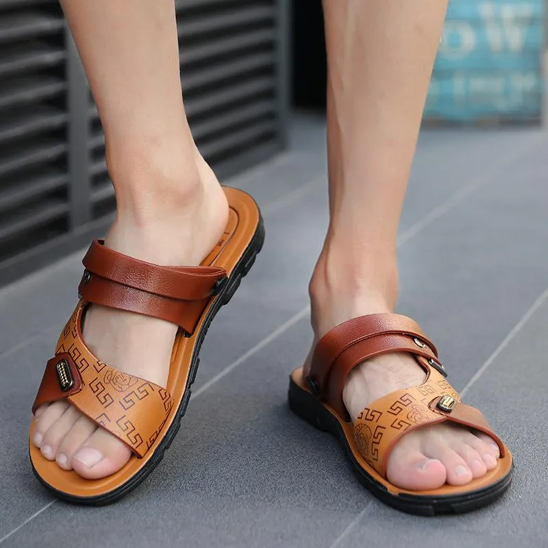 Summer Beach Casual Men's Slide Sandals Block Heel Shoes Sandals