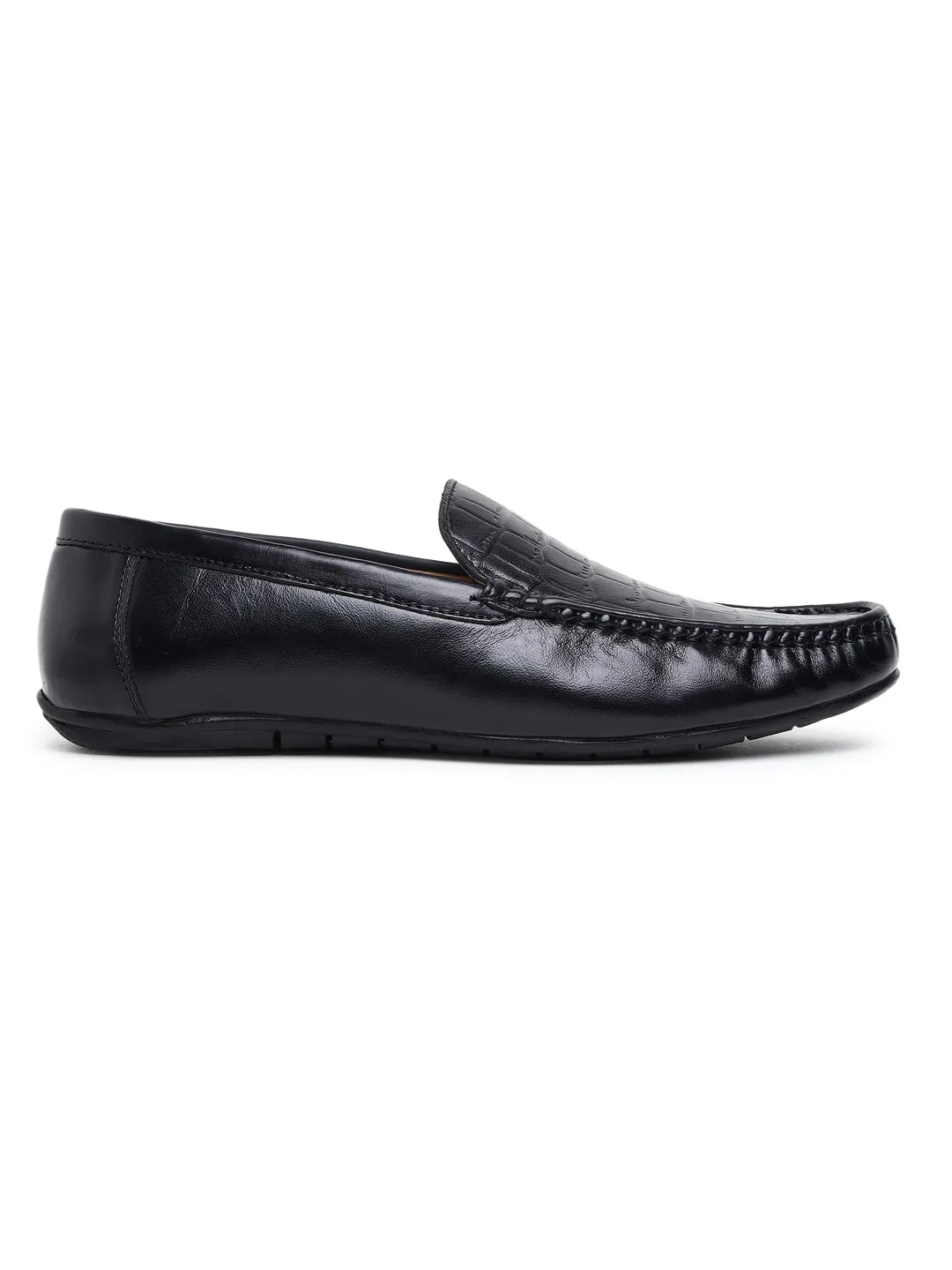 Men Texture Genuine Leather Black Loafers 1/12 8053 Arc Crazy Horse Leather Platform Casual Shoes
