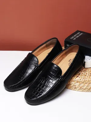 Wide Casual Dress Men Texture Genuine Leather Black Loafers