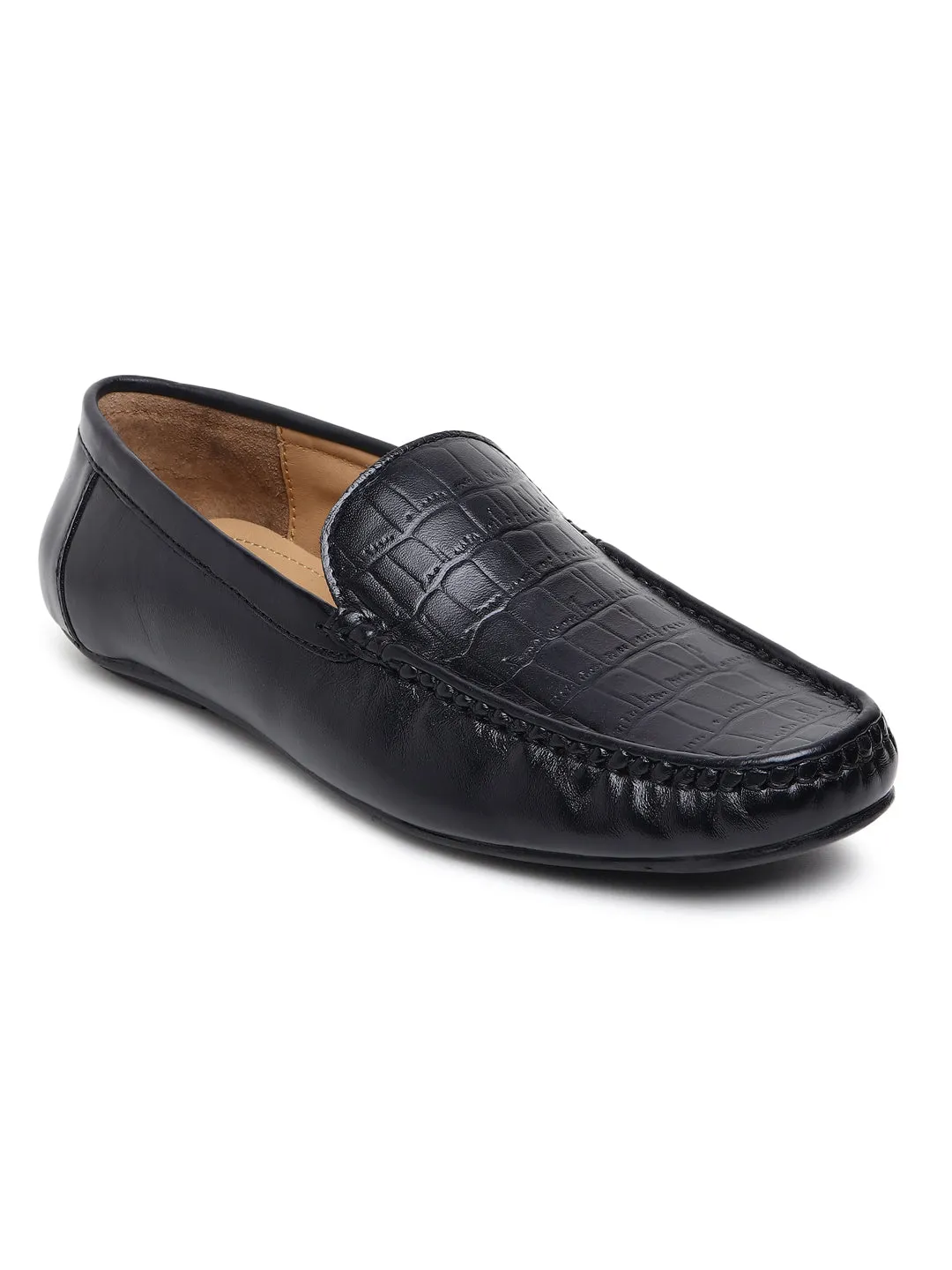 Men Shoes Casual Men Texture Genuine Leather Black Loafers