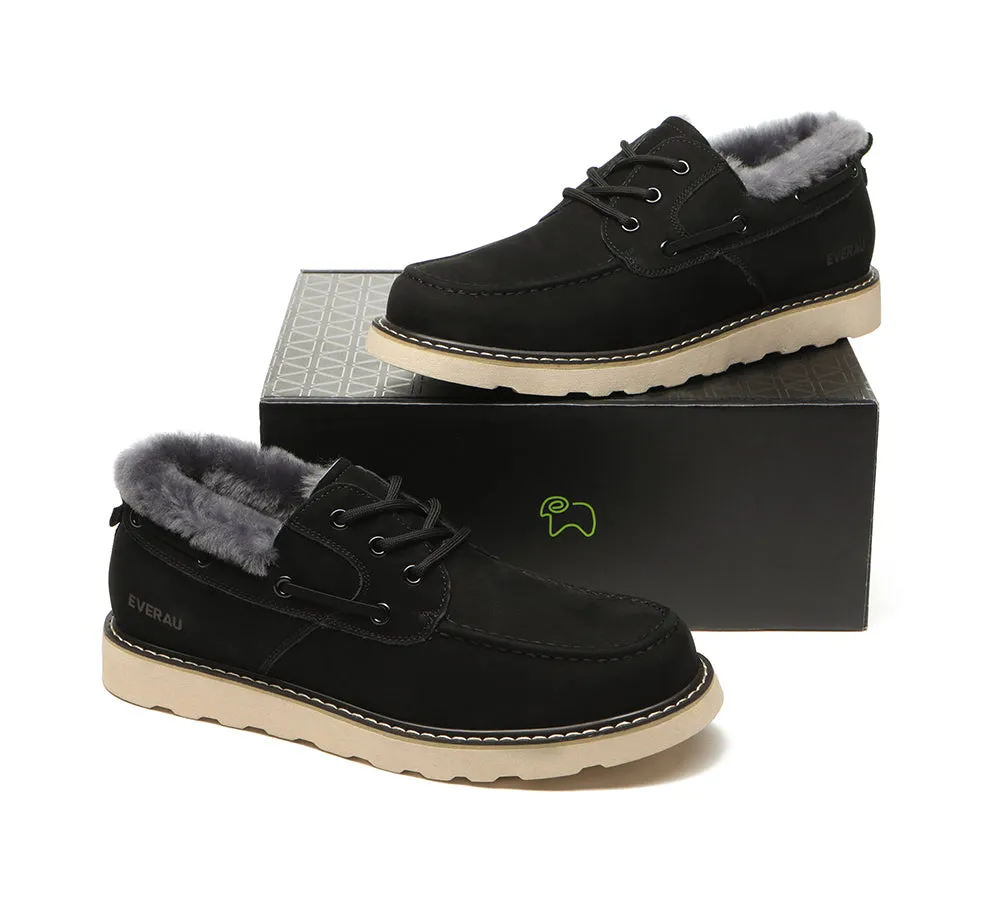 EVERAU Men Sheepskin Wool Lace Up Casual Shoes Trekker Teva Casual Shoes