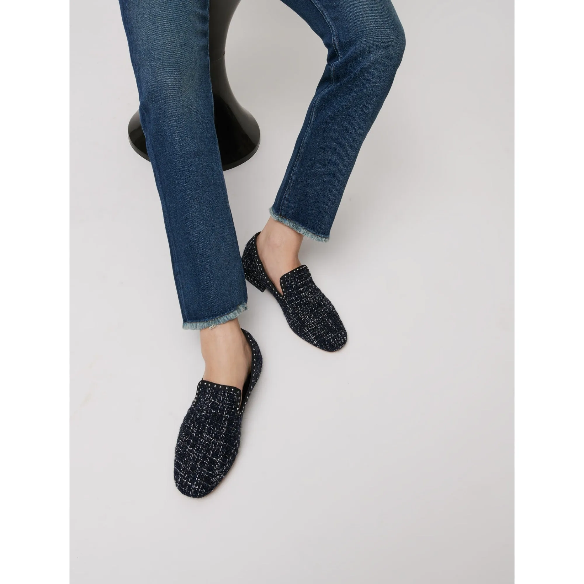 Maison Margiela Tabi Slip On Women Tweed Slip-Ons - Navy / Ecru