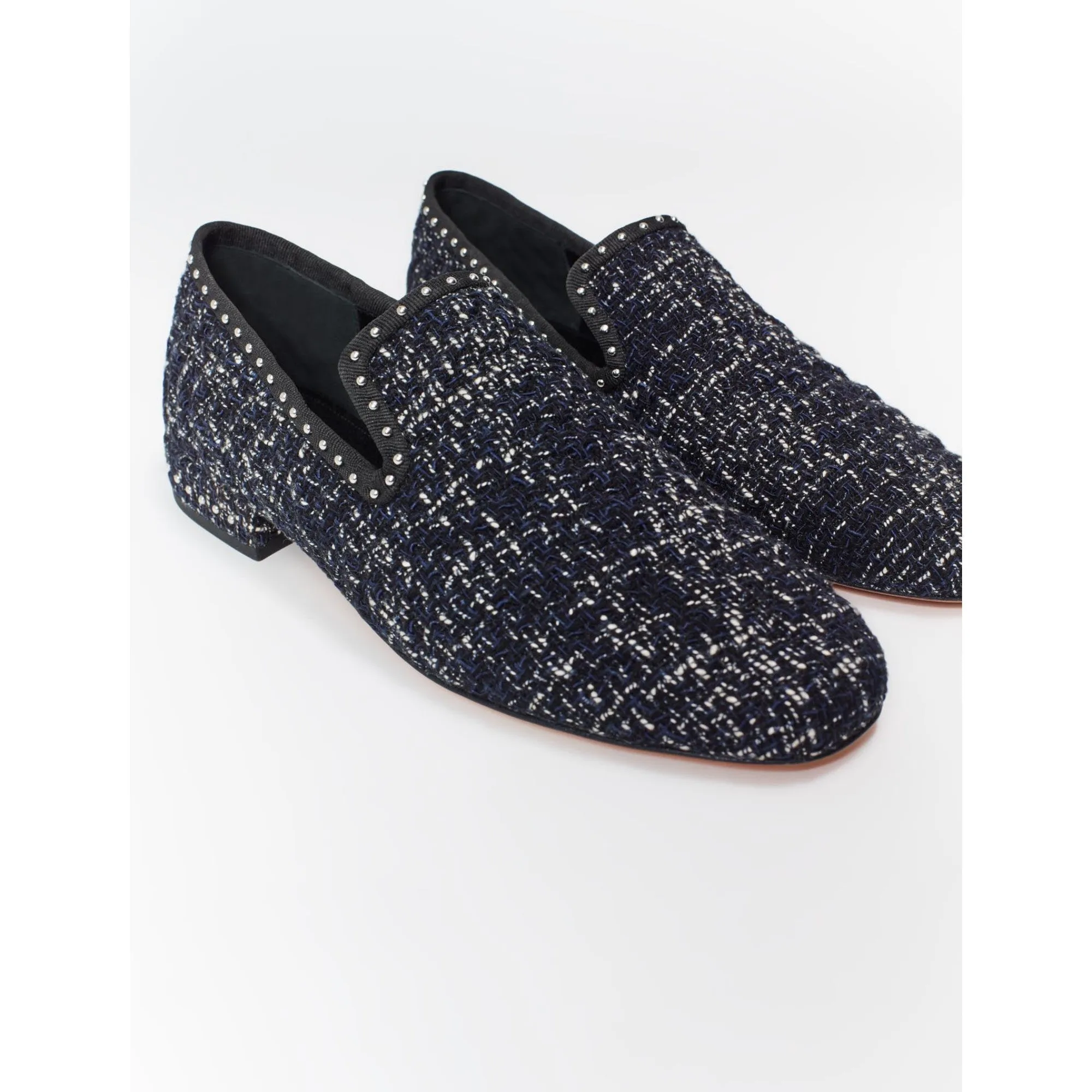 Women Tweed Slip-Ons - Navy / Ecru Pink Slip On Sneakers