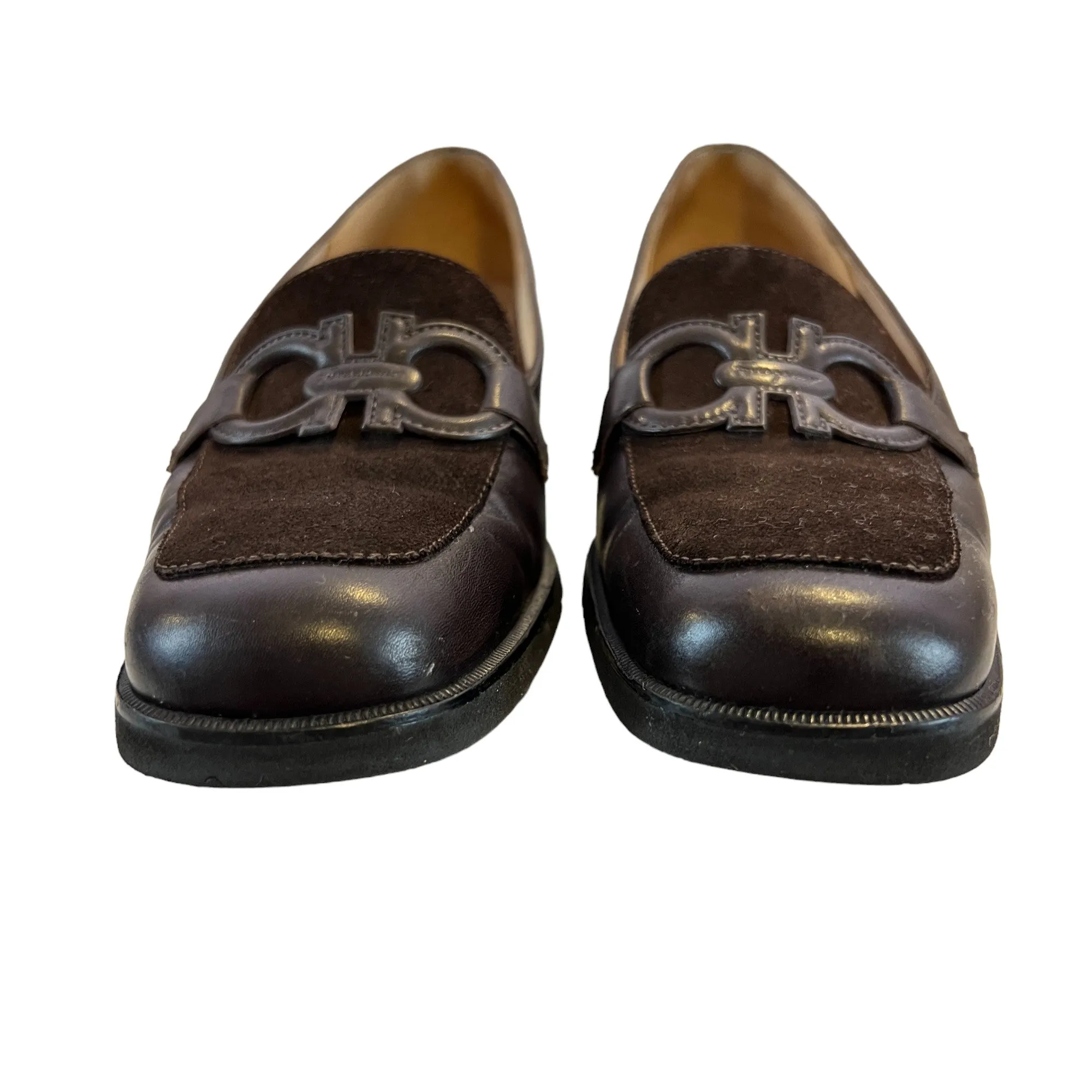 Comfiest Loafers Salvatore Ferragamo Logo Brown Leather Suede Loafers Size 6 1/2 2A