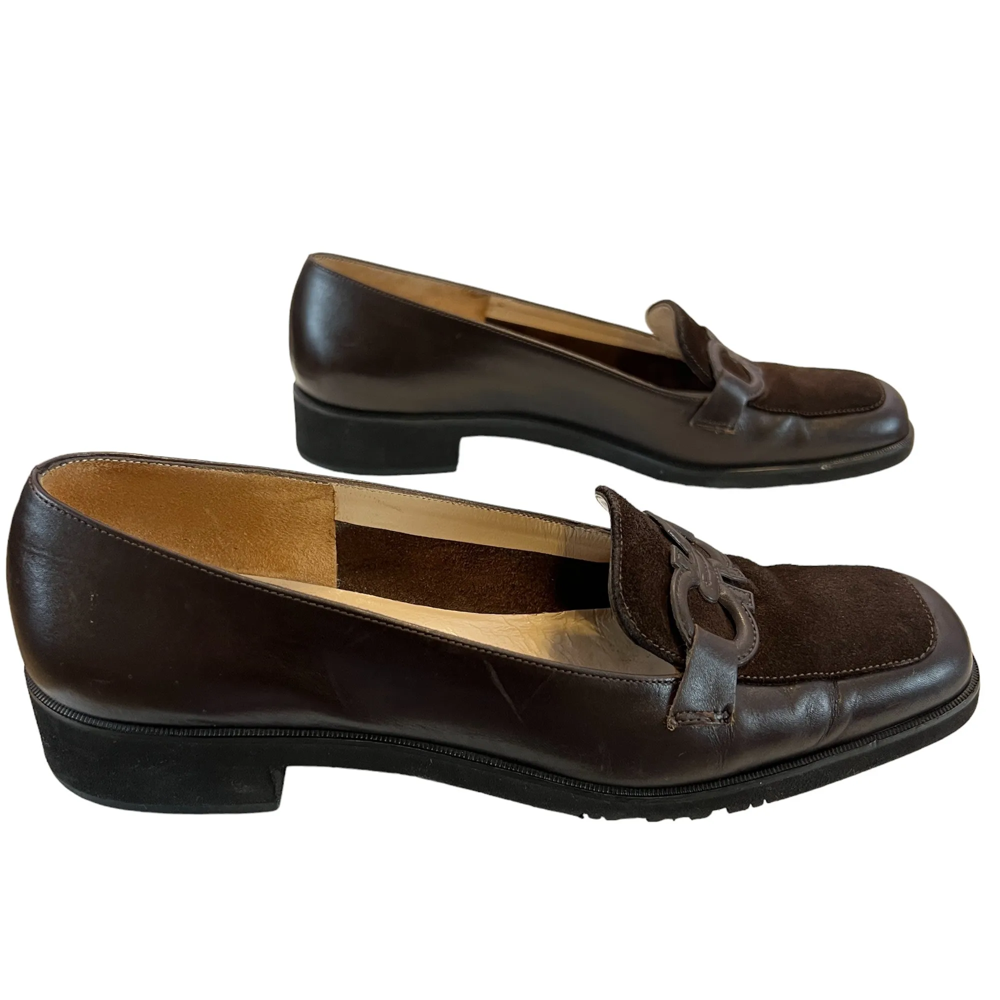Salvatore Ferragamo Logo Brown Leather Suede Loafers Size 6 1/2 2A Steve Madden Dress Loafers