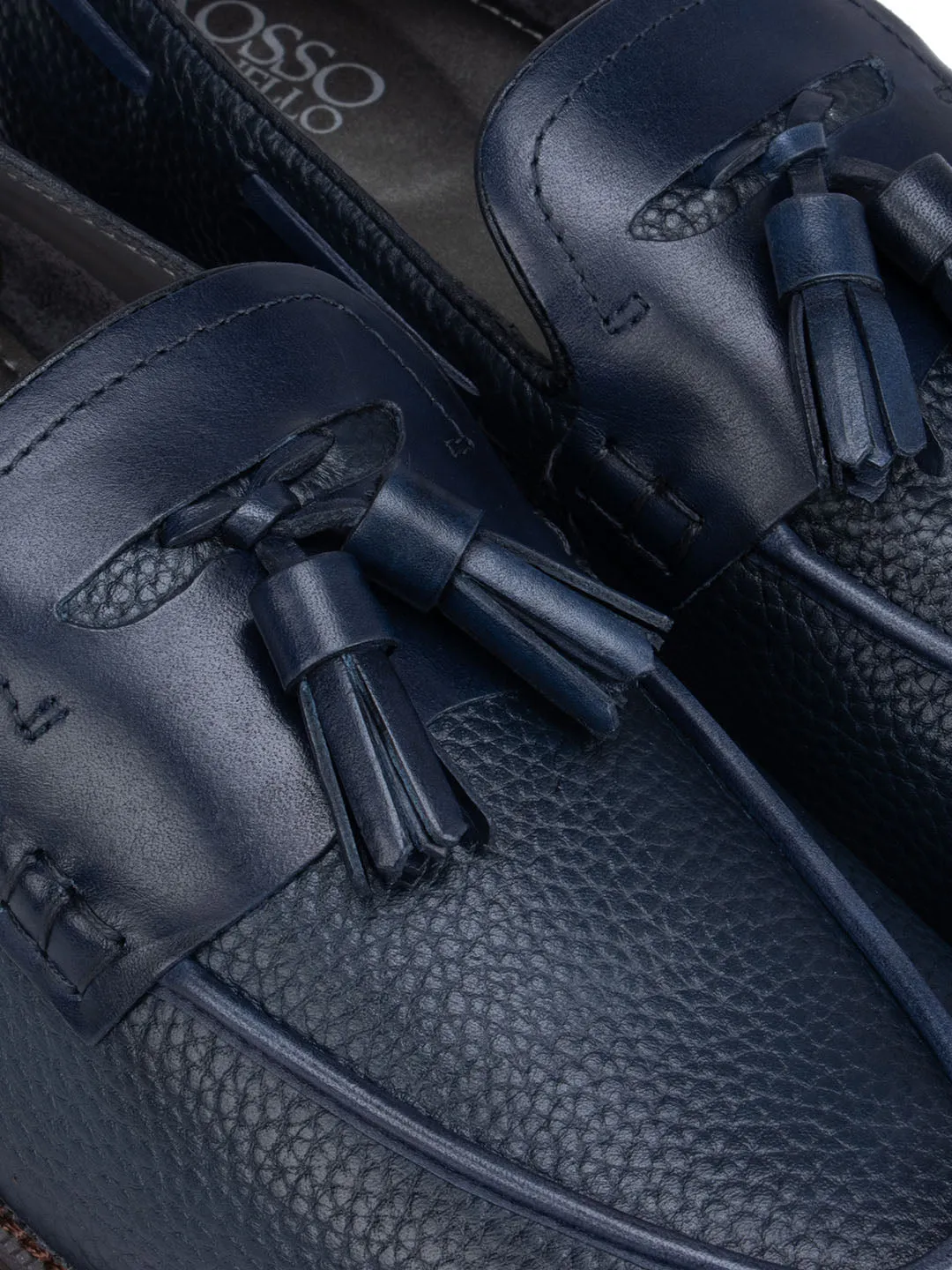 Navy Textured Loafers With Tassels Penny Loafers Men With Penny