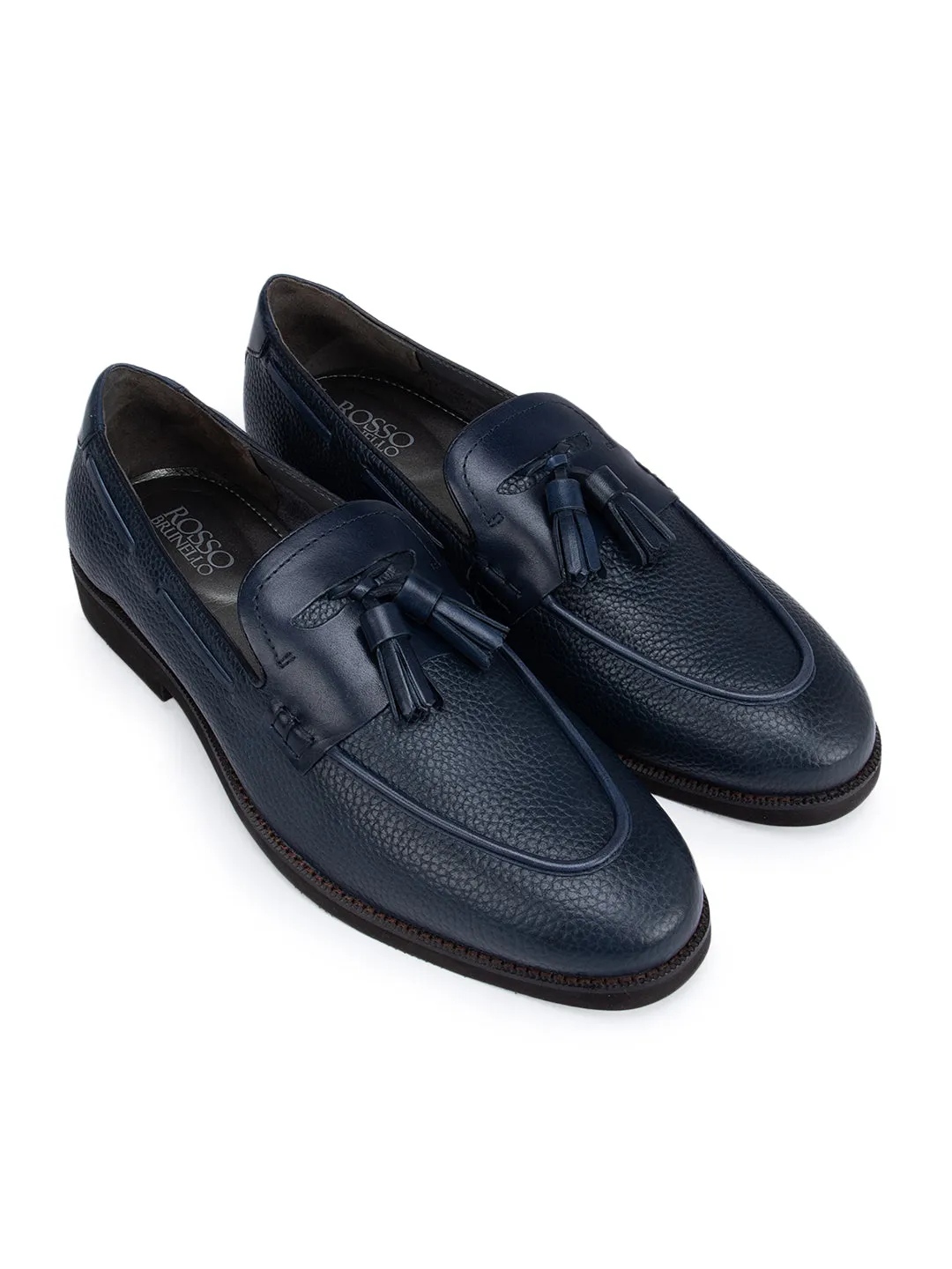Navy Textured Loafers With Tassels Haddock Loafers