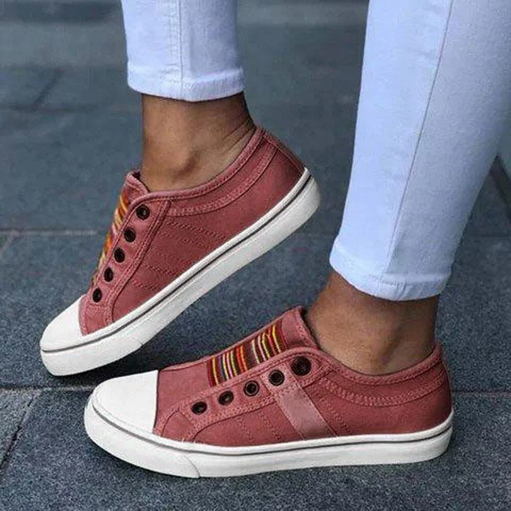 Women Large Size Canvas Elastic Wearable Casual Flats Sports Shoes Vs Casual Shoes