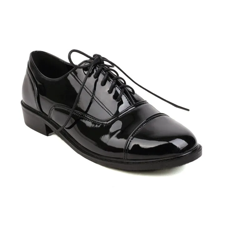 Best Oxford Shoes Store In Tokyo Women's Glossy Round Toe Lace-Up Flat Oxford Shoes