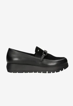 Oxfords With Socks Wojas Black Leather Loafers with Golden Detail | 4630471