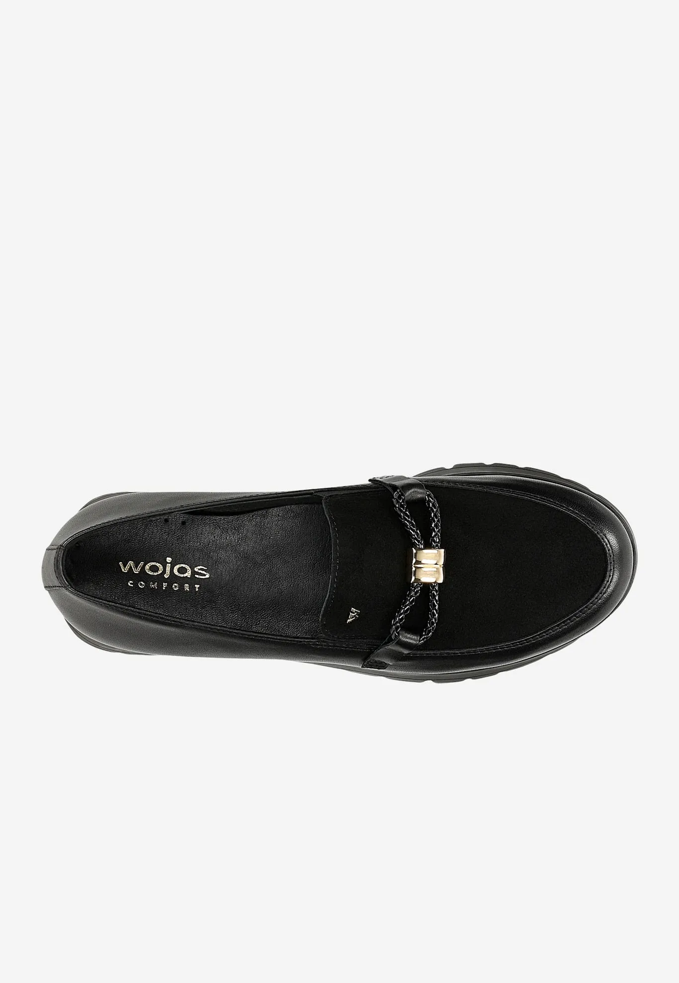 Wojas Black Leather Loafers with Golden Detail | 4630471 White Oxfords Shoes