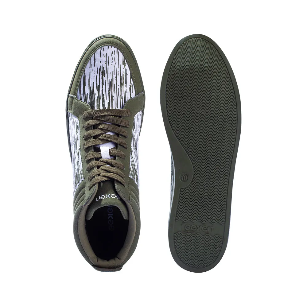 Casual Shoes With Wide Feet Eeken E1A009 Olive Green Printed Lightweight Ultra Stylish Ankle-Length Casual Shoes For Men