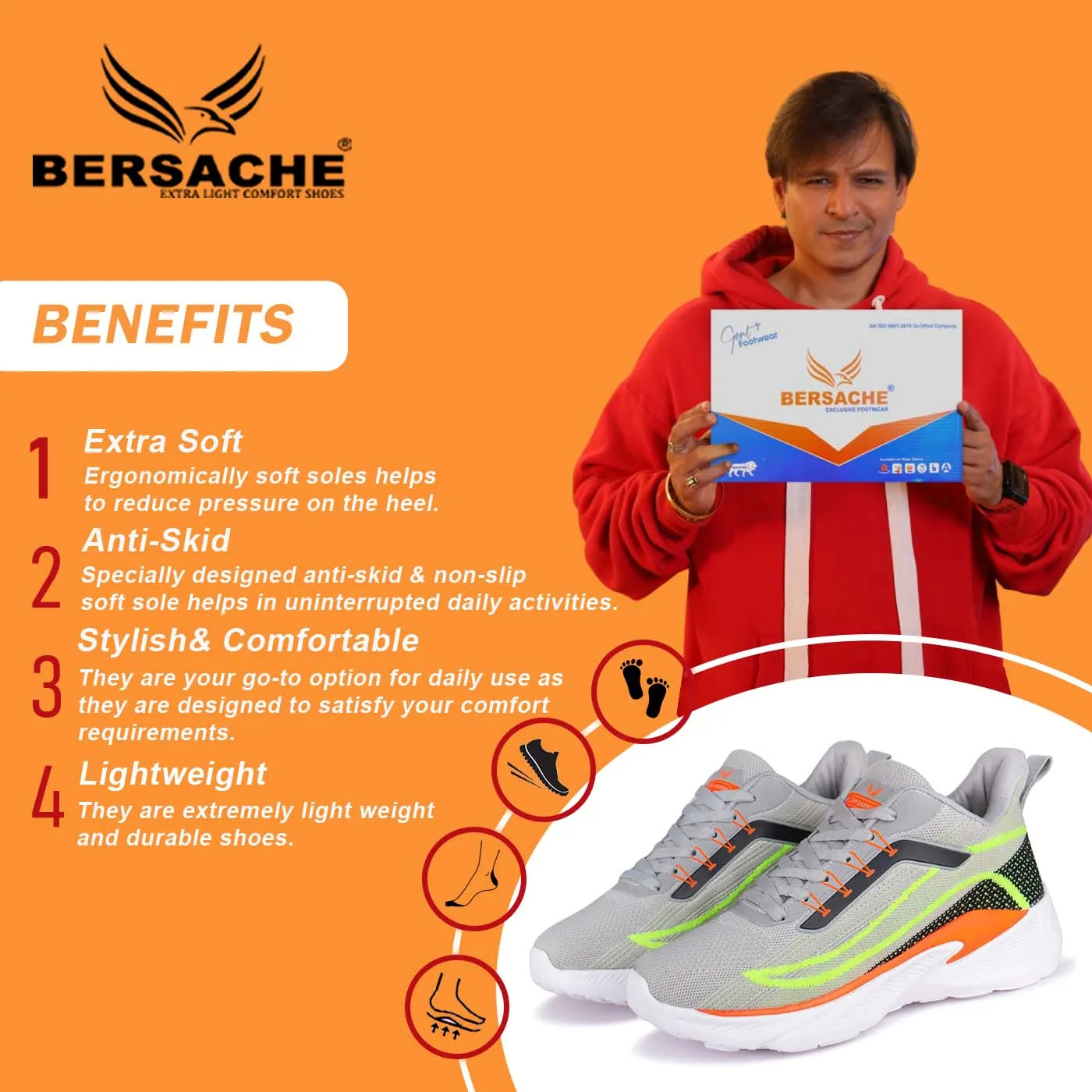 Bersache Sneaker, Loafers ,Casual with extra comfort sneakers for men-8028 (Orange) Slippers House Shoes