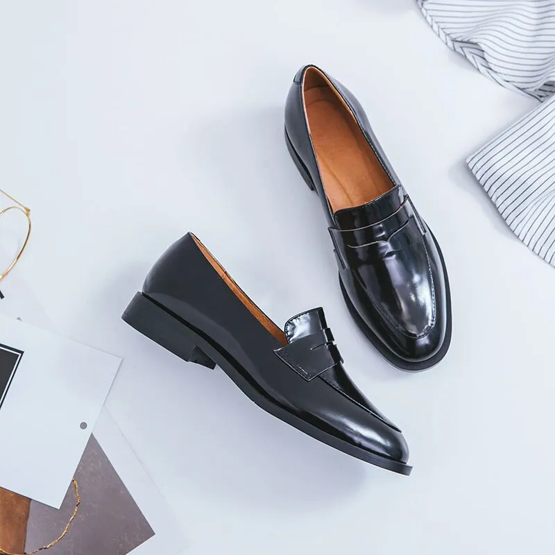 Different Types Of Loafers Bjlxn ladies Leather shoes British style plus size 22-26.5cm women pumps loafers lazy shoes womens platform heels black shoes