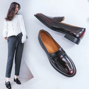 Bjlxn ladies Leather shoes British style plus size 22-26.5cm women pumps loafers lazy shoes womens platform heels black shoes Golf Le Fleur Loafers