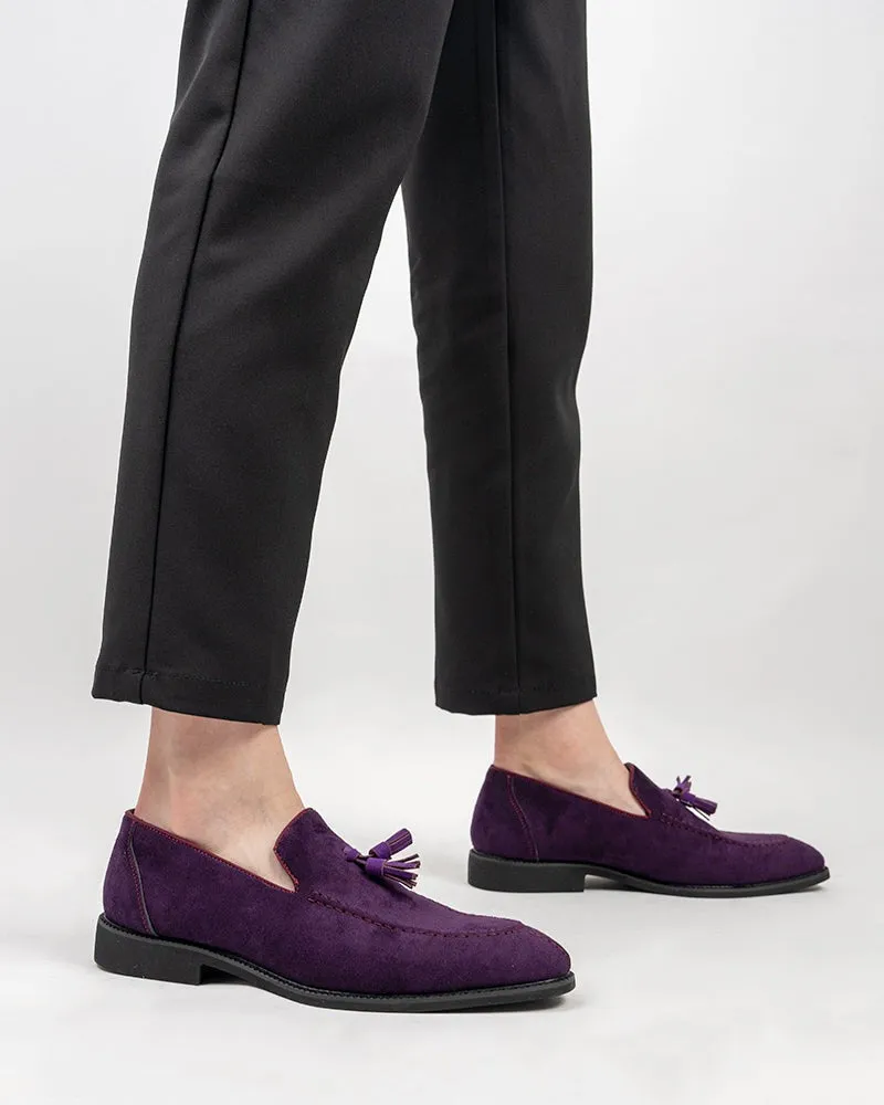 Men's Suede Tassels Slip-on Vintage Penny Casual Moccasin Loafers Metallic Silver Loafers