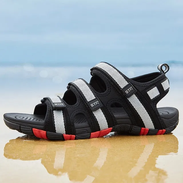Designer Flats Shoes Summer Men Sandals Hook&loop Men's Summer Shoes 2019 Fashion Waterproof Casual Beach Shoes Size:39-44 Black