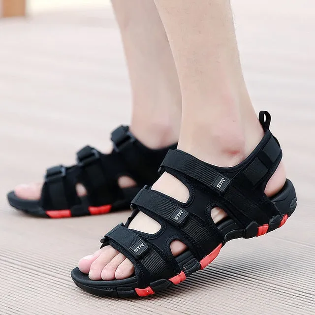 Summer Men Sandals Hook&loop Men's Summer Shoes 2019 Fashion Waterproof Casual Beach Shoes Size:39-44 Black Minimalist Shoes And Flat Feet