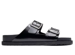 Birkenstock 1774 Arizona Shiny Leather in Black Braided Sandals Heels