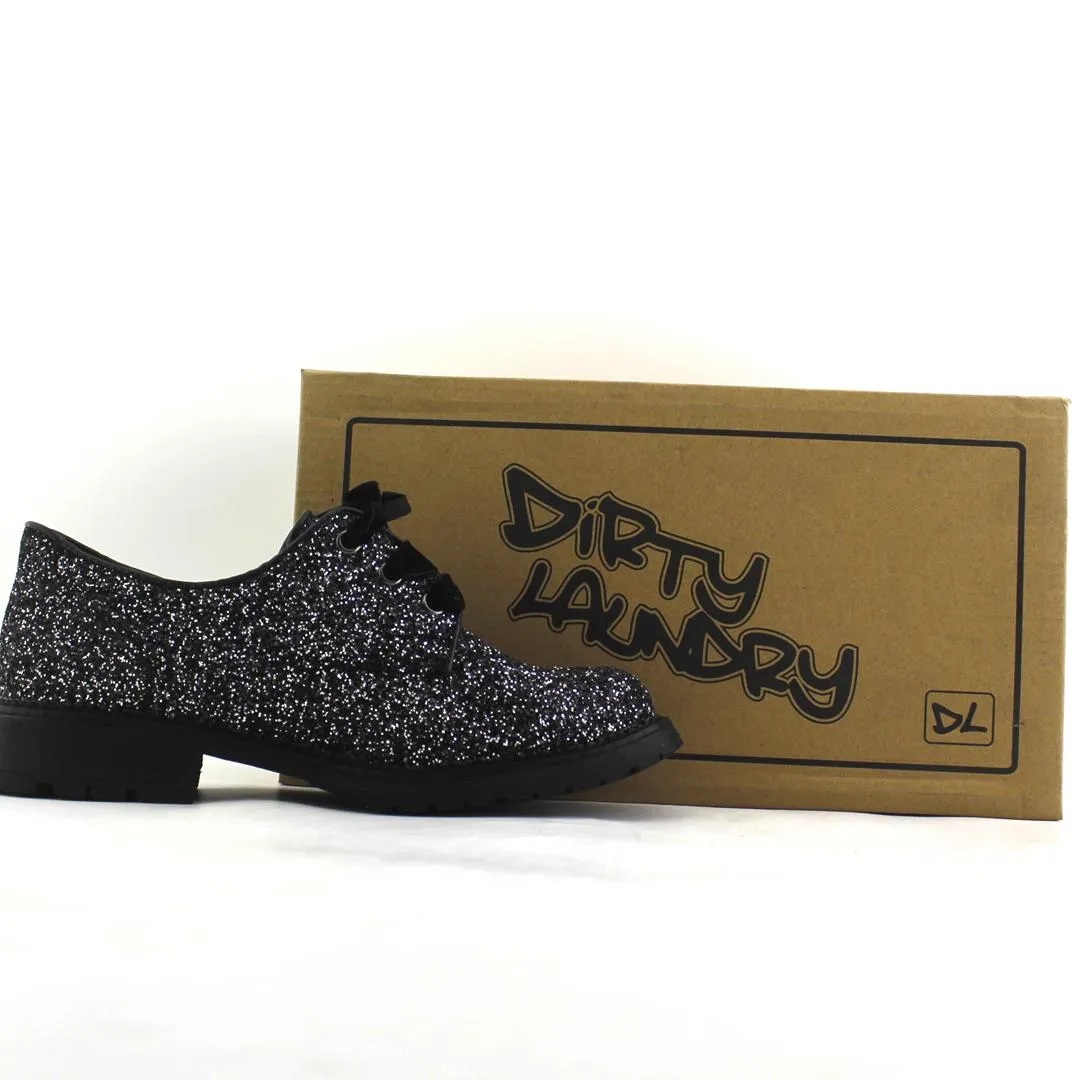 8053 Arc Crazy Horse Leather Platform Casual Shoes Size DIRTY LAUNDRY ROCKFORD GLITTER BLACK