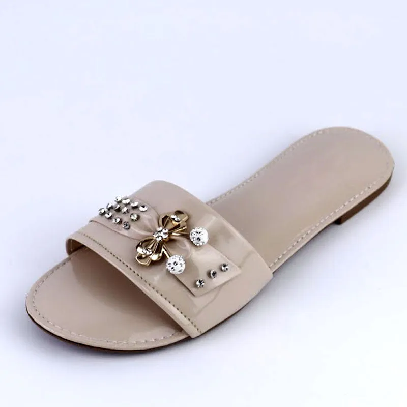 Vegan Casual Shoes Women Soft Slides Bow Decor Shoes Round Toe Sandals Casual Flats