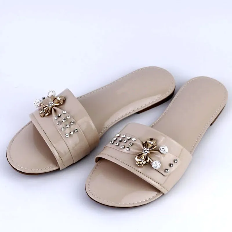 Design Something That Uses Shoes Seating Simple Calm Women Soft Slides Bow Decor Shoes Round Toe Sandals Casual Flats