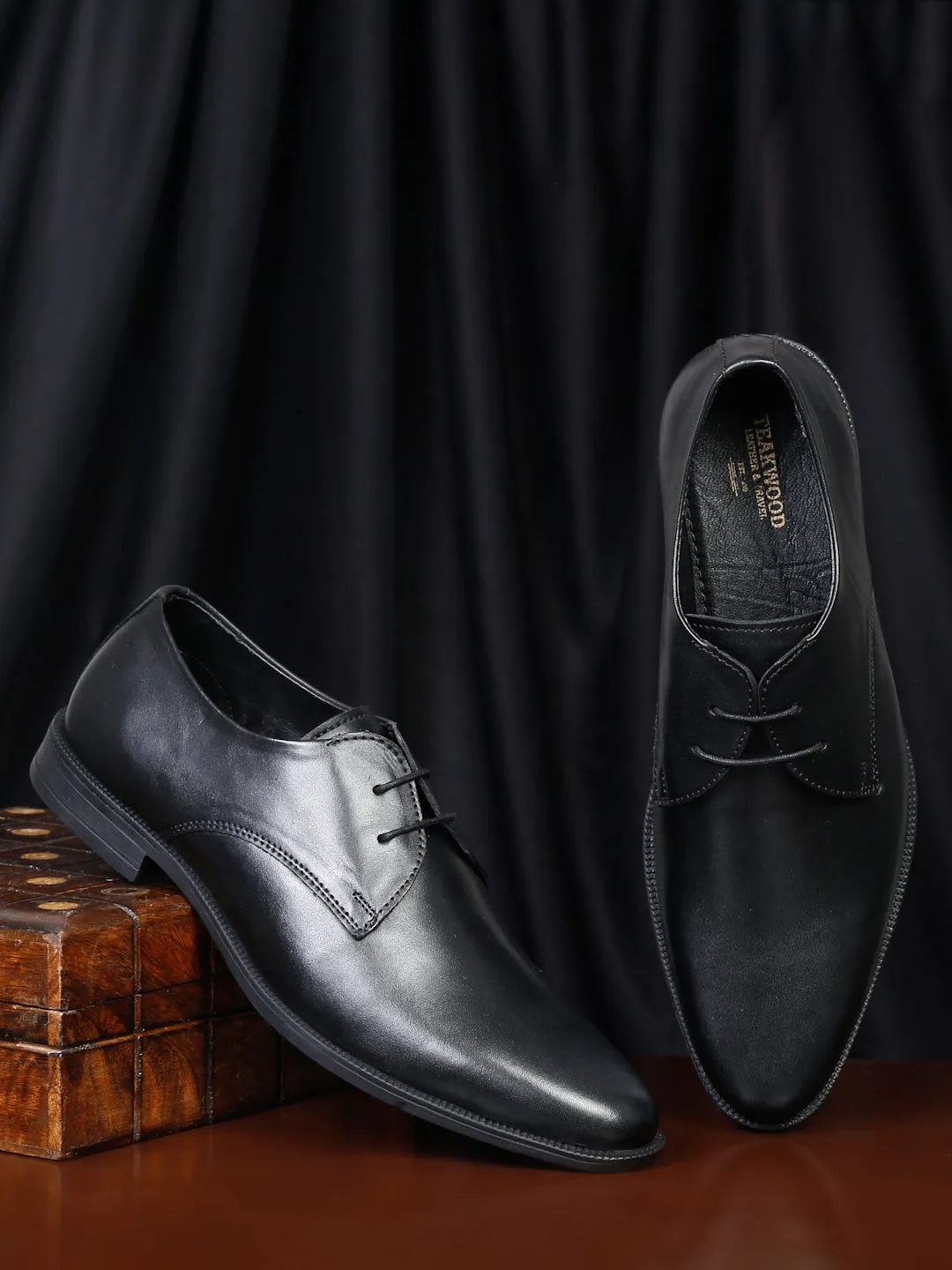 Casual Shoes With Teakwood Leather Men Solid Black Derbys