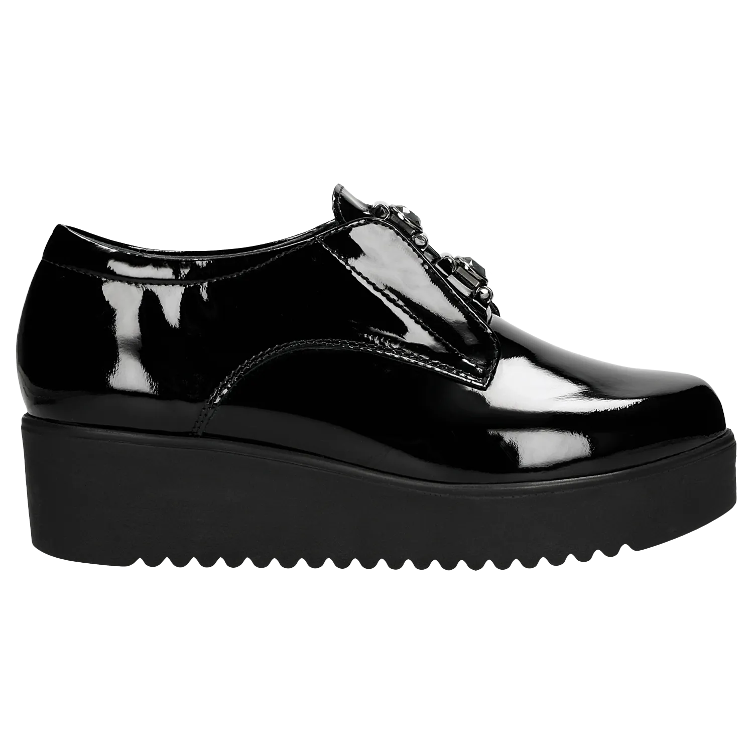 Black Leather Oxfords Wedges with Silver Details | 4609531 Orthopedic Oxford