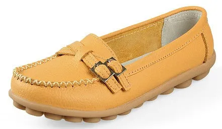 Women Flat Leather Shoes Woman Genuine Leather Women Shoes Flats 8 Colors Buckle Loafers Slip On Women's Flat Shoes