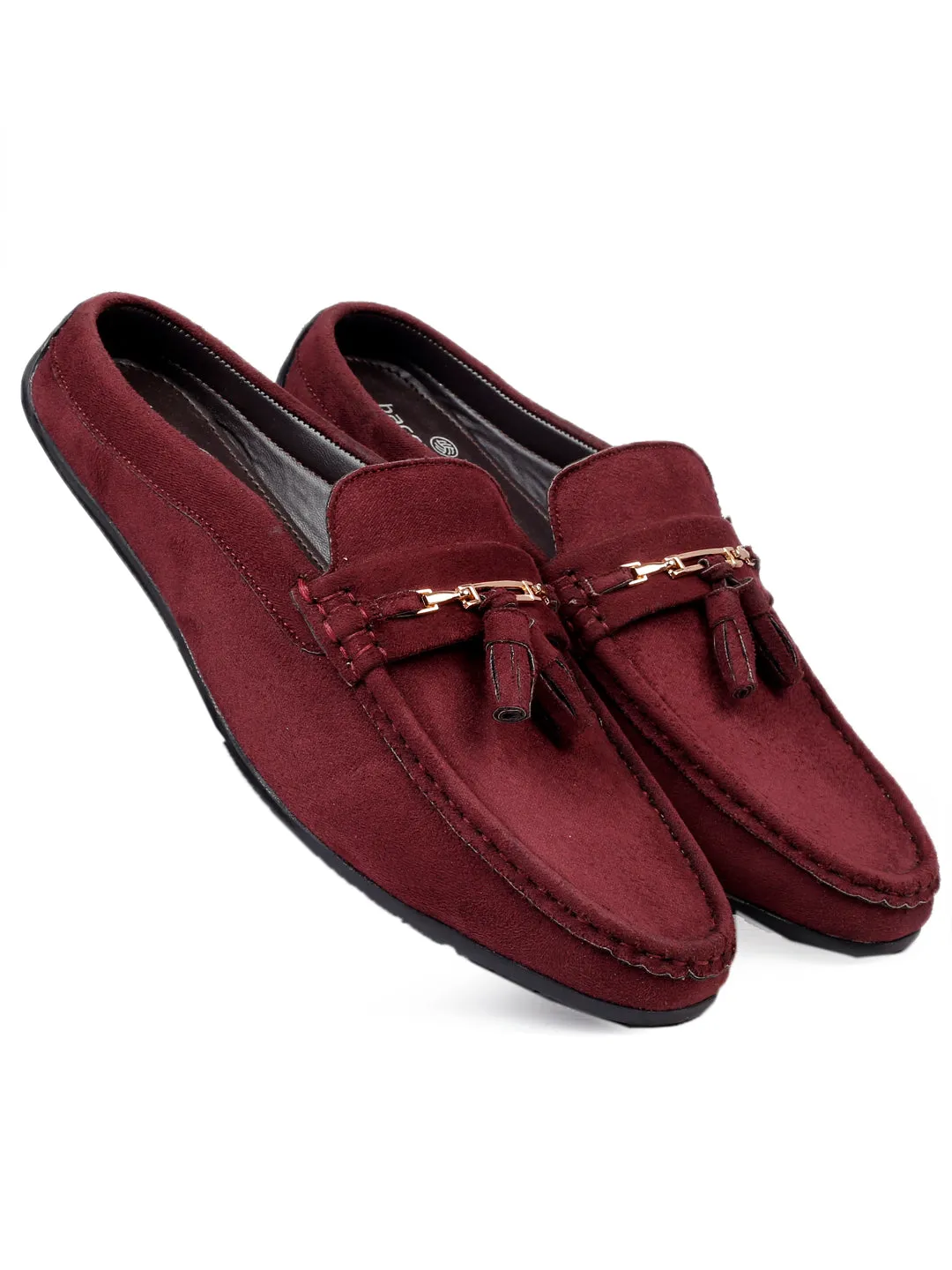 Bacca Bucci JAMBOREE Fashion Mules/Clogs/Backless Loafers for Party/Travel/Office-Velvet Maroon Bass Shoes Weejuns Loafers