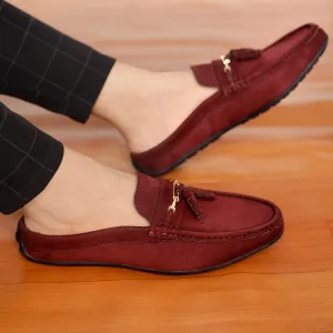Designer Heeled Loafers Bacca Bucci JAMBOREE Fashion Mules/Clogs/Backless Loafers for Party/Travel/Office-Velvet Maroon