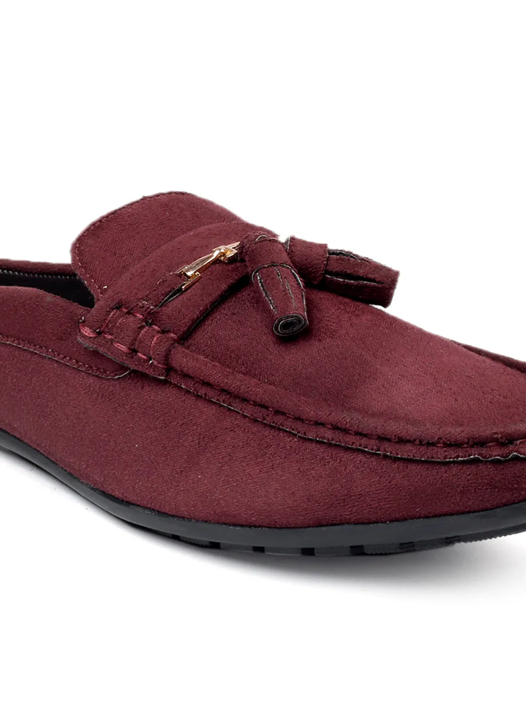 Bacca Bucci JAMBOREE Fashion Mules/Clogs/Backless Loafers for Party/Travel/Office-Velvet Maroon Loafers Define