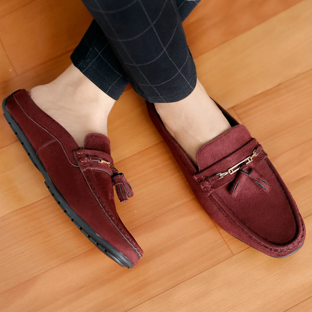 Bacca Bucci JAMBOREE Fashion Mules/Clogs/Backless Loafers for Party/Travel/Office-Velvet Maroon Mems Loafers