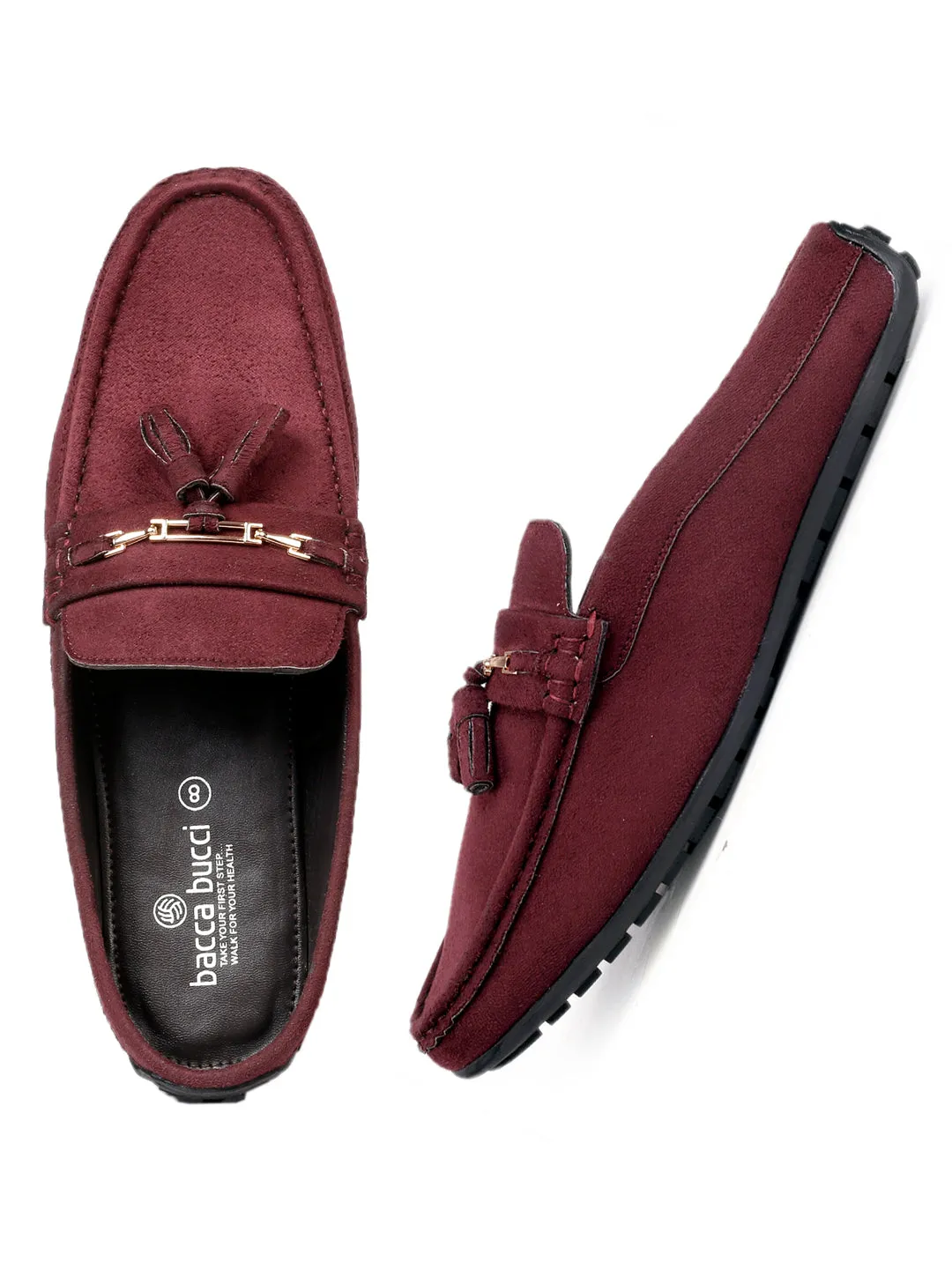 Gyw Loafers Bacca Bucci JAMBOREE Fashion Mules/Clogs/Backless Loafers for Party/Travel/Office-Velvet Maroon