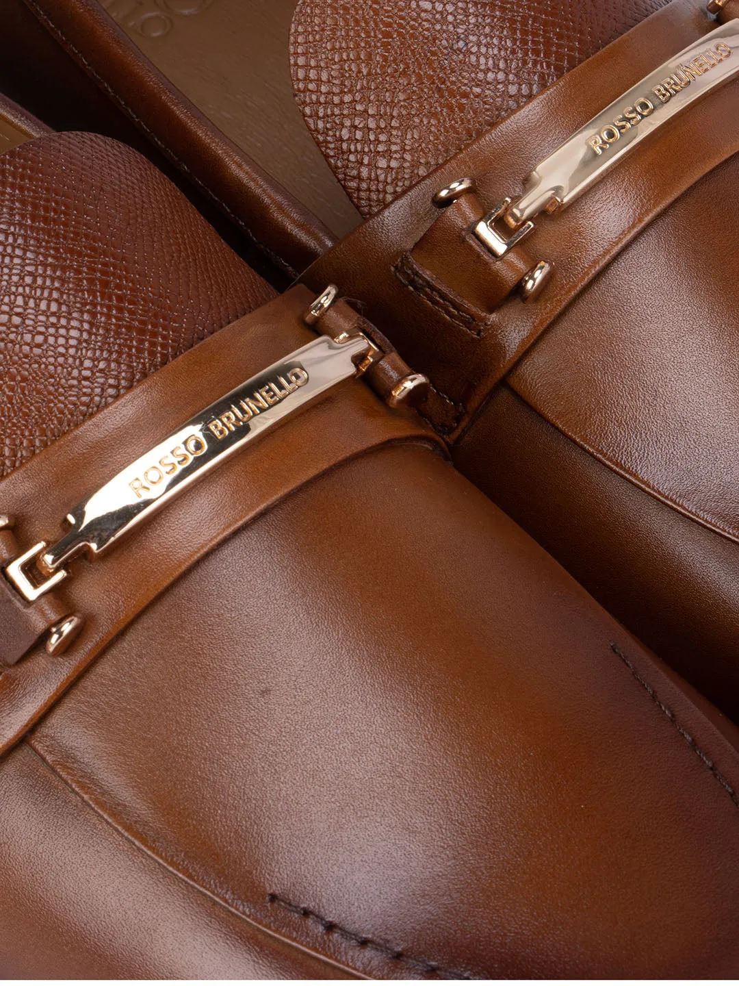 Tan Leather Loafers With Gold Buckle Penny Loafers