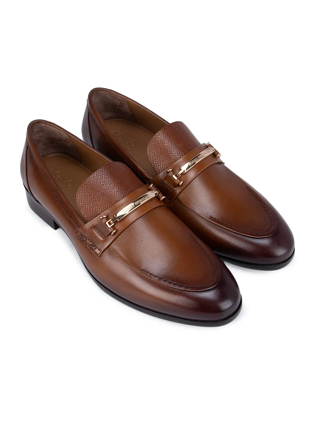 Tan Leather Loafers With Gold Buckle Soft Leather Loafers