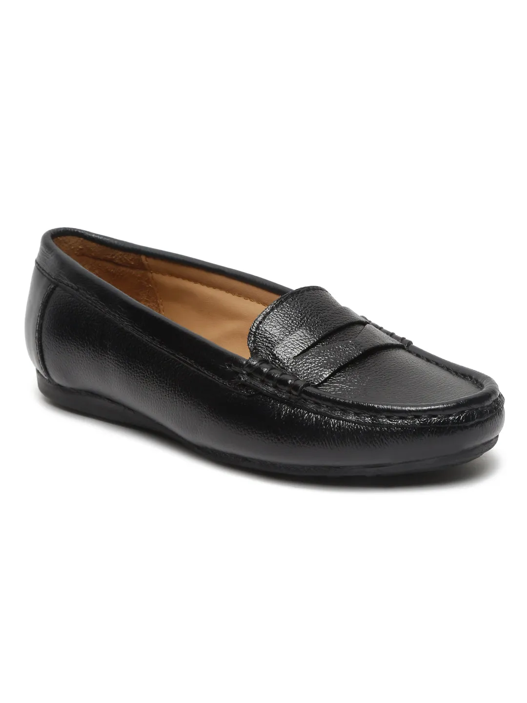 Teakwood Leathers Women Black Solid Slip-on Loafers Dress With Loafers