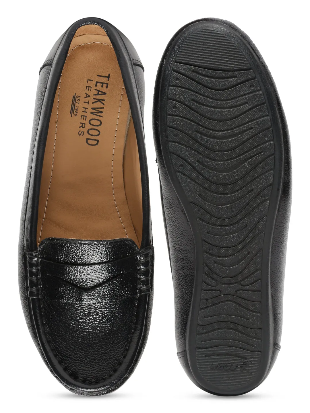 Teakwood Leathers Women Black Solid Slip-on Loafers Intentionally Blank Marblehead Loafers